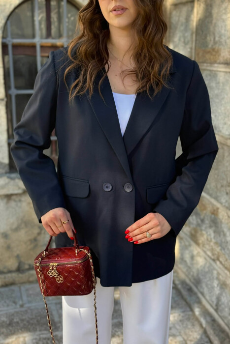 ONE COLOR CLASSIC SIMPLE WOMEN JACKET MIDNIGHT BLUE/BLU MESNATE - 2