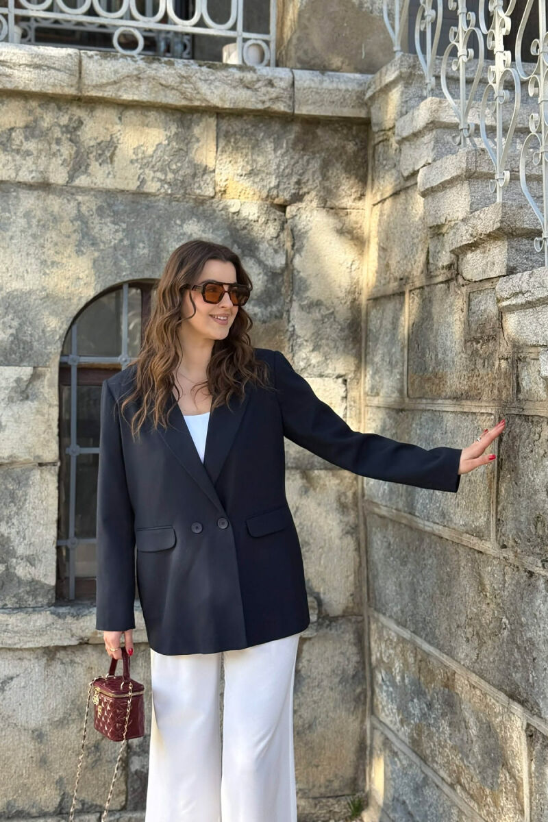 ONE COLOR CLASSIC SIMPLE WOMEN JACKET MIDNIGHT BLUE/BLU MESNATE - 5