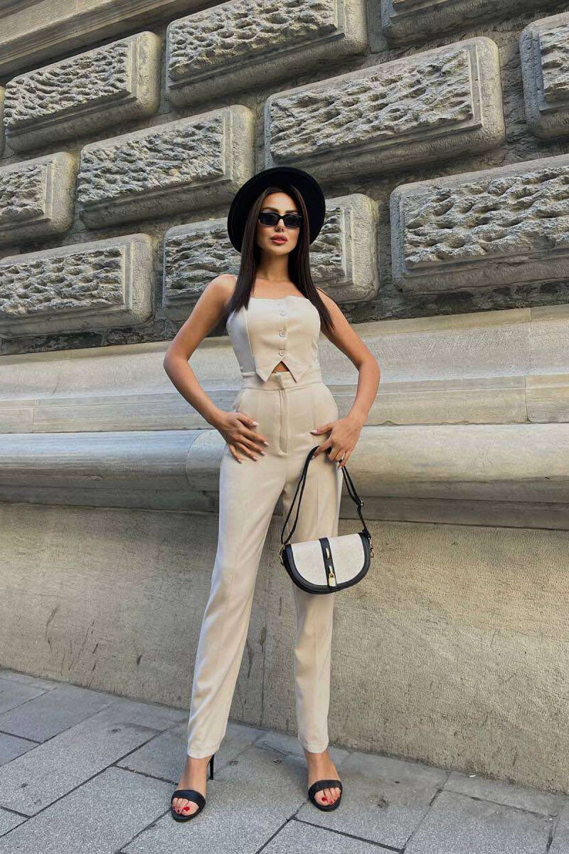 ONE COLOR CLASSIC SIMPLE WOMEN JUMPSUIT BEIGE/BEZHE - 2