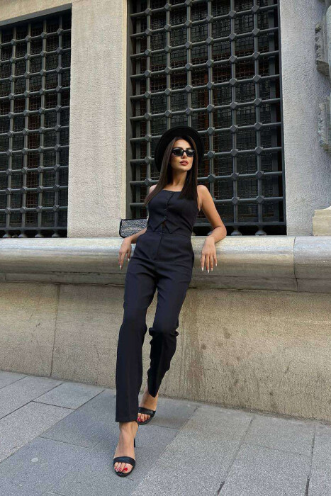ONE COLOR CLASSIC SIMPLE WOMEN JUMPSUIT BLACK/ E ZEZE 