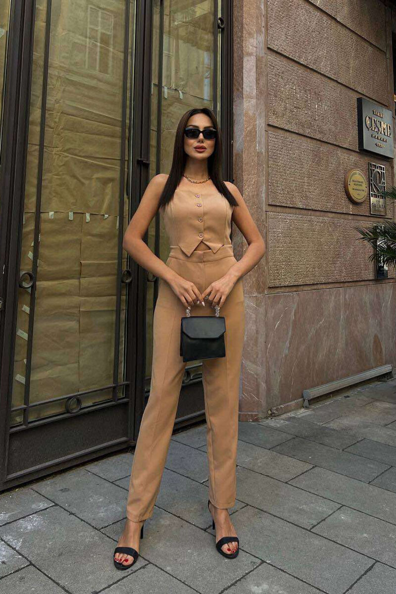 ONE COLOR CLASSIC SIMPLE WOMEN JUMPSUIT LIGHT BROWN/KAZB - 4