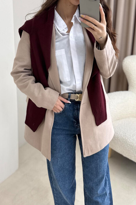 ONE COLOR CLASSIC WOMEN JACKET IN BEIGE COLOR - 2