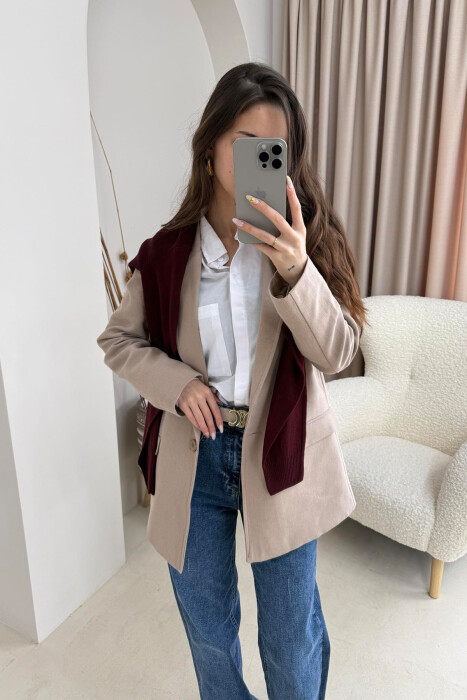 ONE COLOR CLASSIC WOMEN JACKET IN BEIGE COLOR 