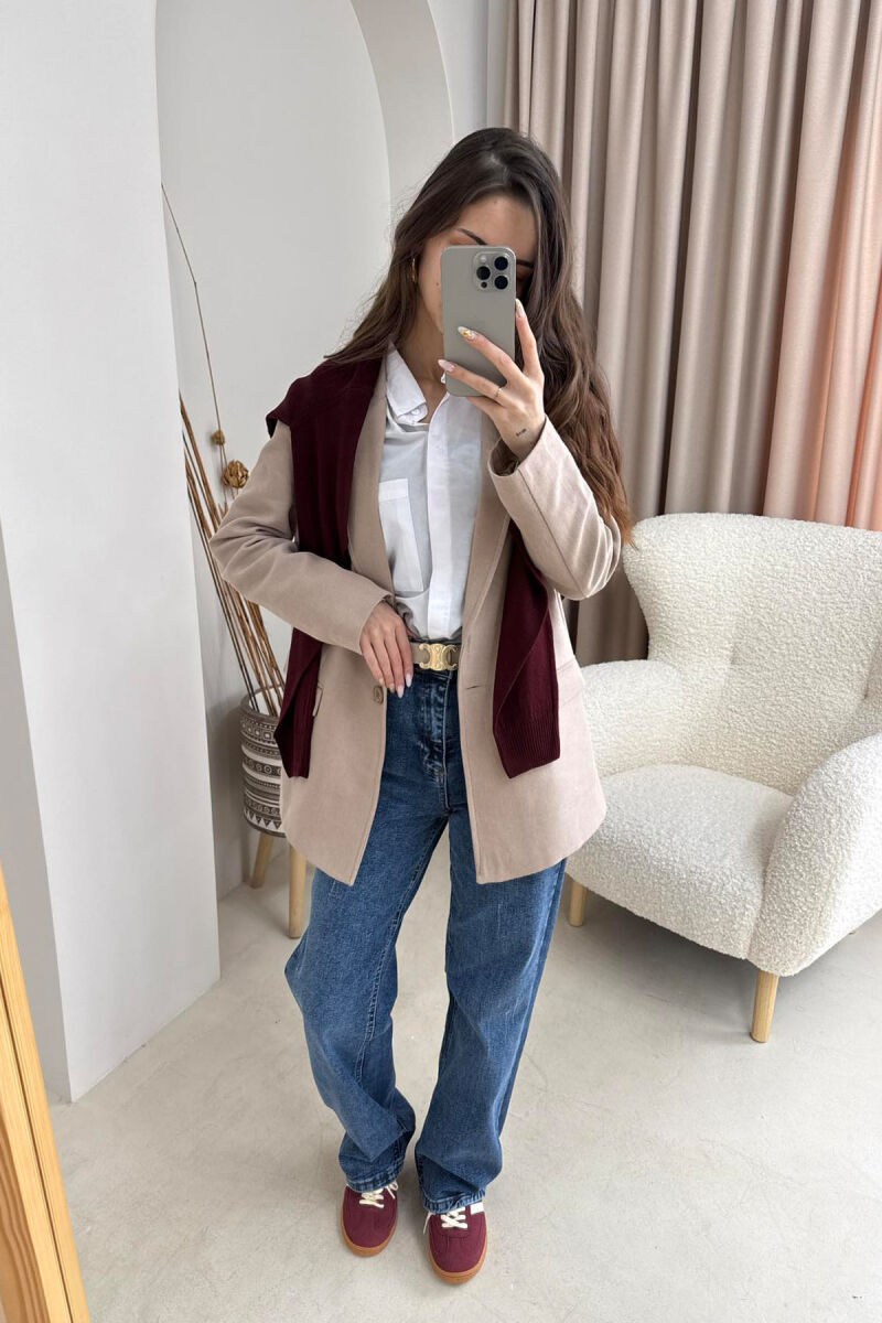 ONE COLOR CLASSIC WOMEN JACKET IN BEIGE COLOR - 4