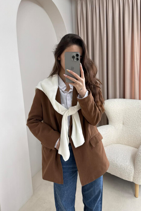 ONE COLOR CLASSIC WOMEN JACKET IN BROWN COLOR 