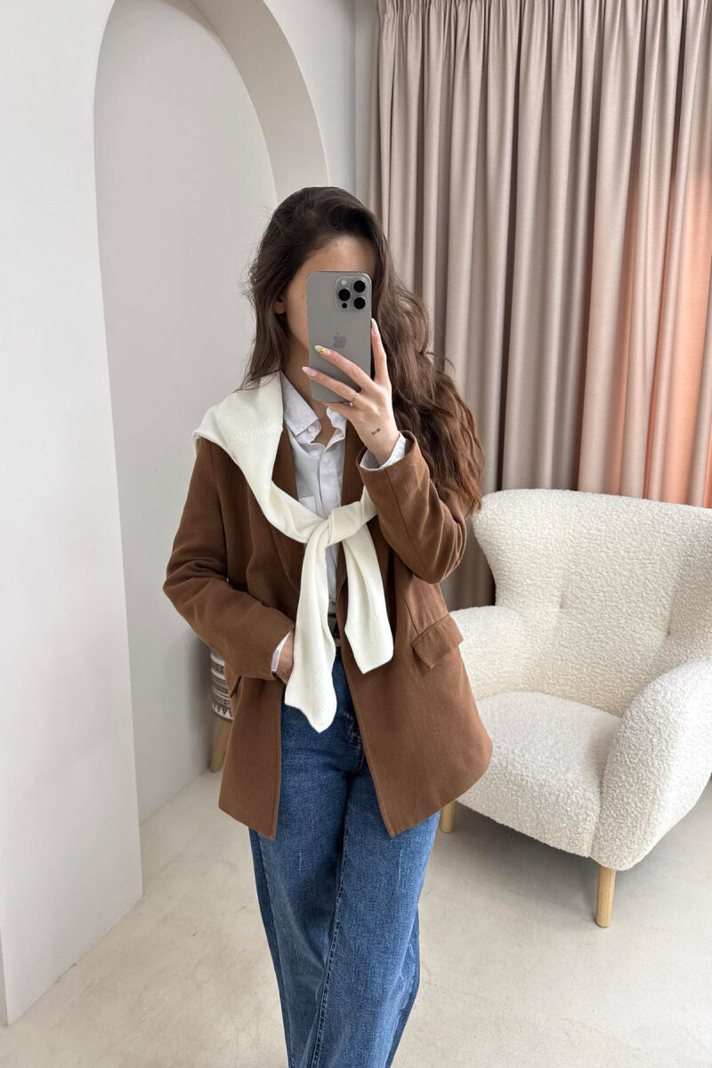 ONE COLOR CLASSIC WOMEN JACKET IN BROWN COLOR - 2