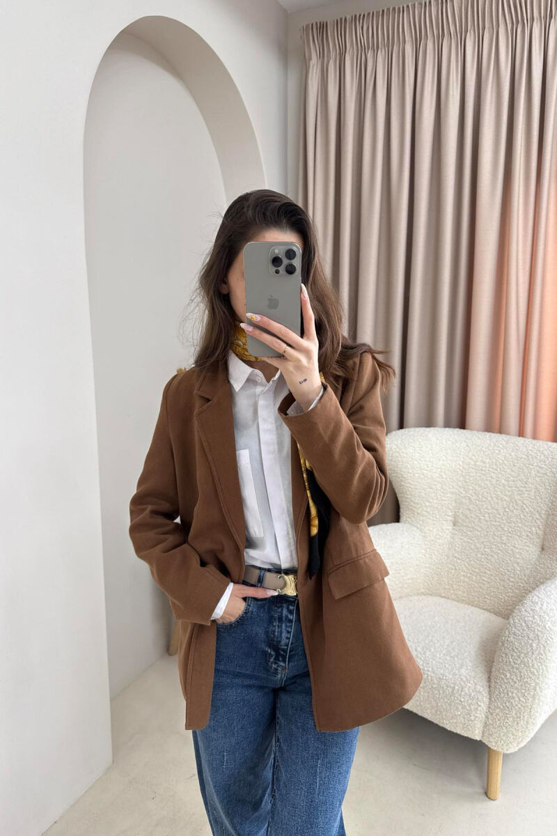 ONE COLOR CLASSIC WOMEN JACKET IN BROWN COLOR - 4