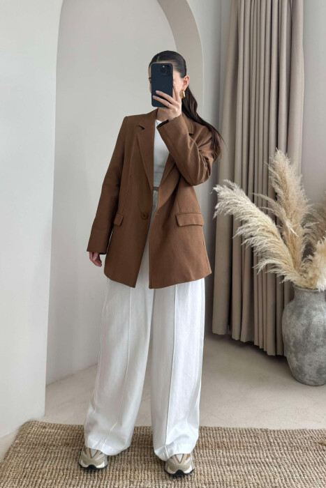 ONE COLOR CLASSIC WOMEN JACKET IN BROWN COLOR - 3