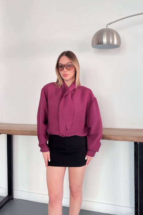 ONE COLOR COLLAR DESIGN WOMAN SHIRT BURGUNDY/VISHNJE - 1