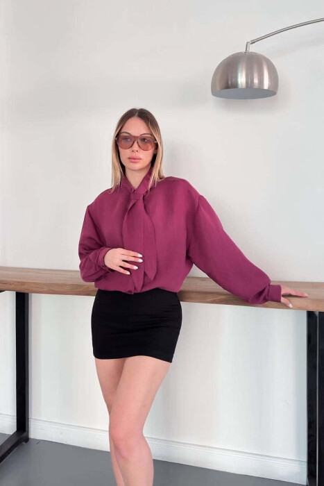 ONE COLOR COLLAR DESIGN WOMAN SHIRT BURGUNDY/VISHNJE - 4