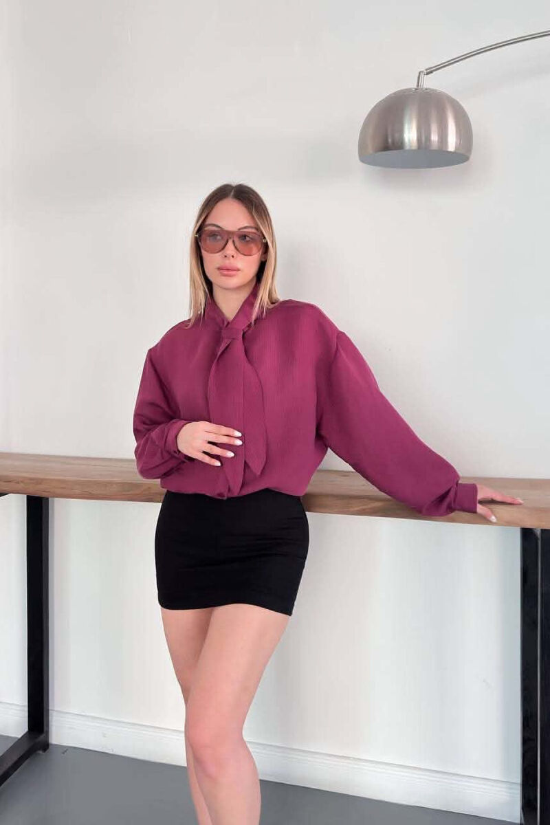ONE COLOR COLLAR DESIGN WOMAN SHIRT BURGUNDY/VISHNJE - 4