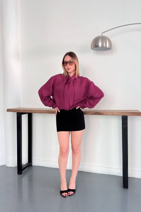 ONE COLOR COLLAR DESIGN WOMAN SHIRT BURGUNDY/VISHNJE - 5