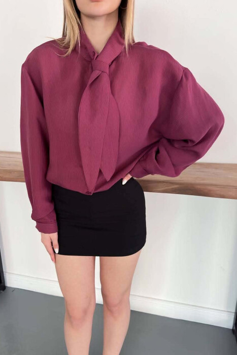 ONE COLOR COLLAR DESIGN WOMAN SHIRT BURGUNDY/VISHNJE - 7