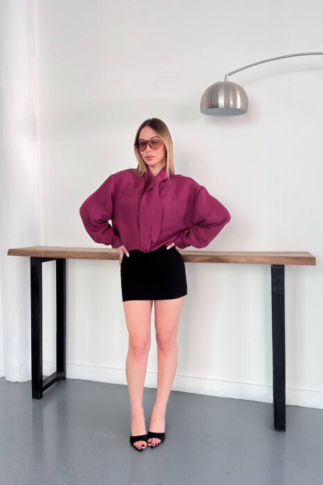 ONE COLOR COLLAR DESIGN WOMAN SHIRT BURGUNDY/VISHNJE - 8