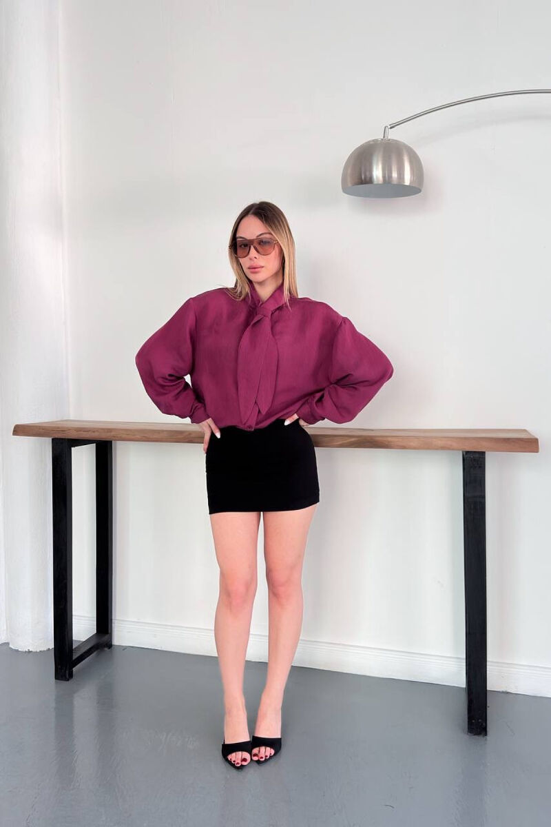 ONE COLOR COLLAR DESIGN WOMAN SHIRT BURGUNDY/VISHNJE - 8