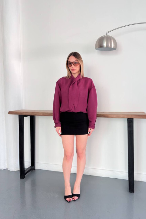 ONE COLOR COLLAR DESIGN WOMAN SHIRT BURGUNDY/VISHNJE - 9