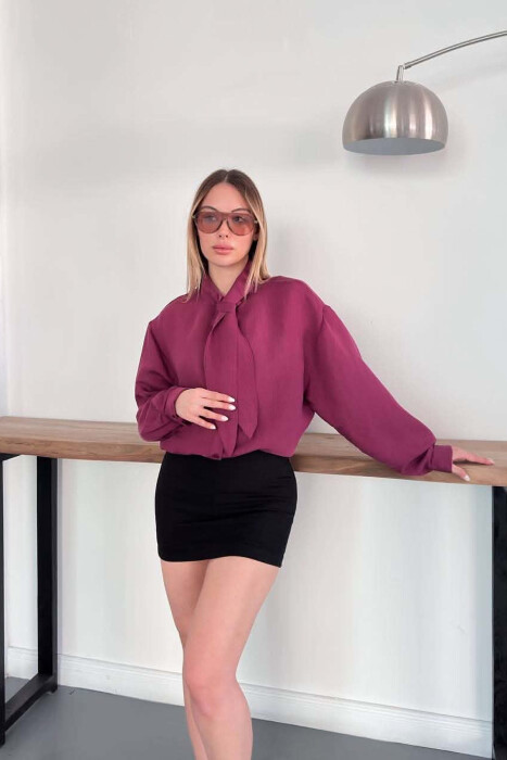 ONE COLOR COLLAR DESIGN WOMAN SHIRT BURGUNDY/VISHNJE - 11