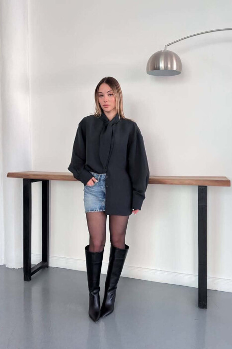 ONE COLOR COLLAR DESIGN WOMAN SHIRT DARK GREY/GEE - 3