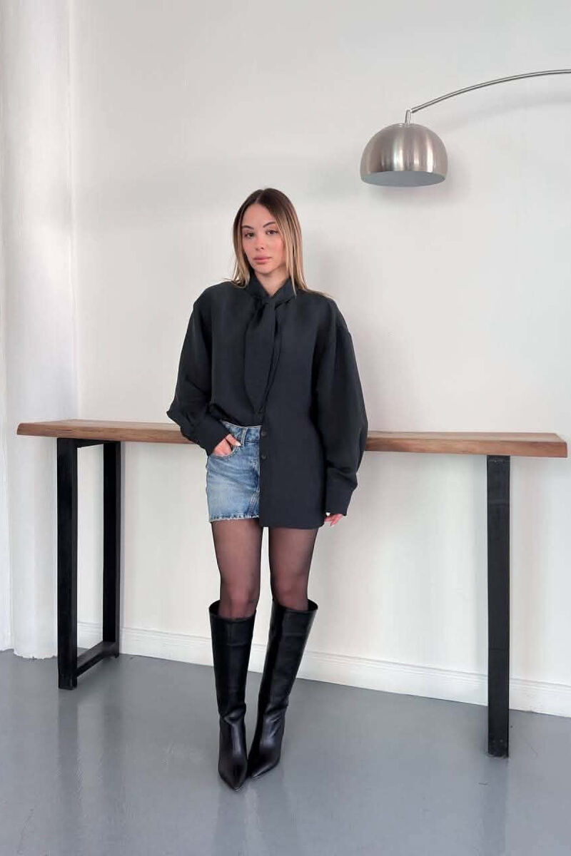 ONE COLOR COLLAR DESIGN WOMAN SHIRT DARK GREY/GEE - 3