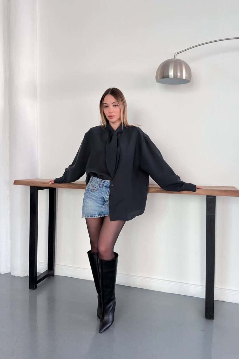 ONE COLOR COLLAR DESIGN WOMAN SHIRT DARK GREY/GEE - 4