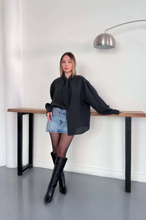 ONE COLOR COLLAR DESIGN WOMAN SHIRT DARK GREY/GEE - 5