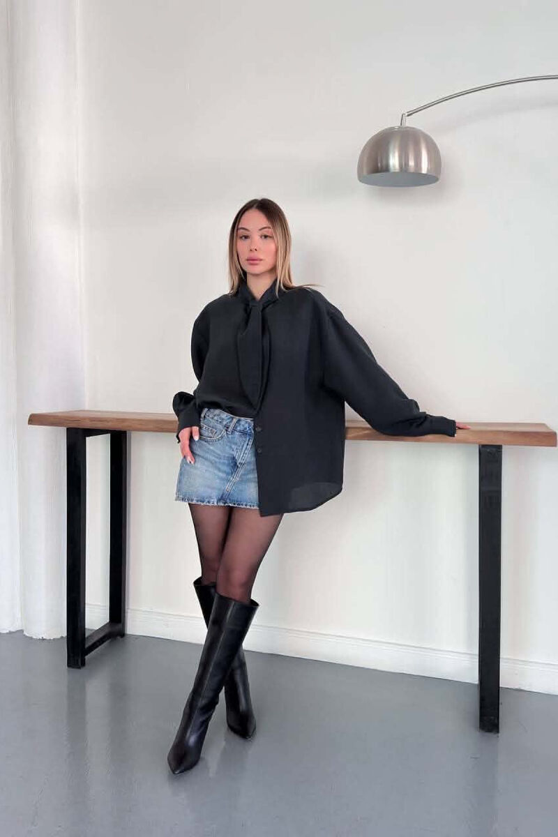 ONE COLOR COLLAR DESIGN WOMAN SHIRT DARK GREY/GEE - 5