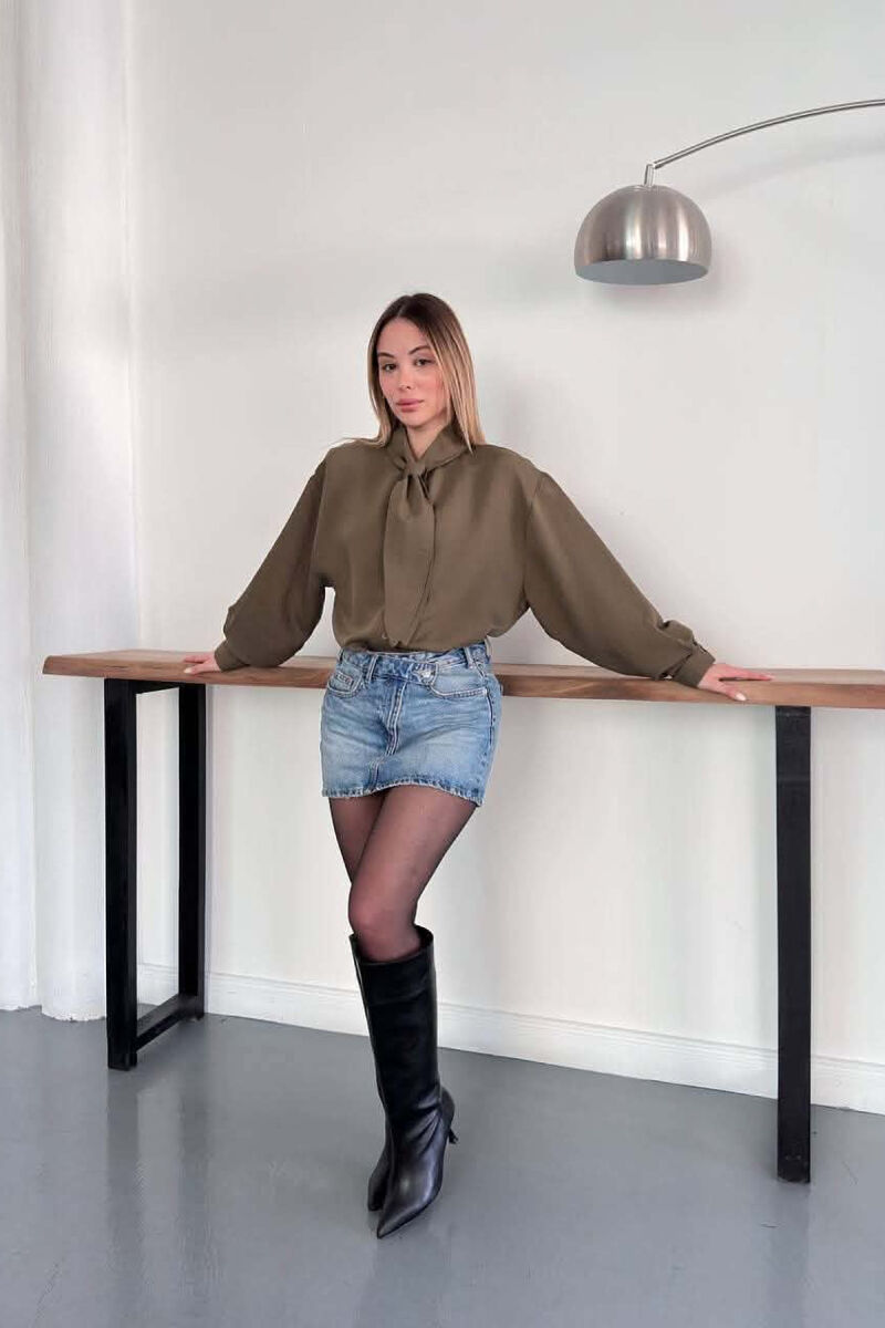 ONE COLOR COLLAR DESIGN WOMAN SHIRT OLIVE/ULLI - 3