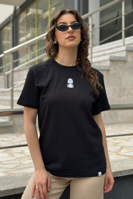 ONE COLOR COTTON BIRD WOMAN T-SHIRT BLACK/ E ZEZE 