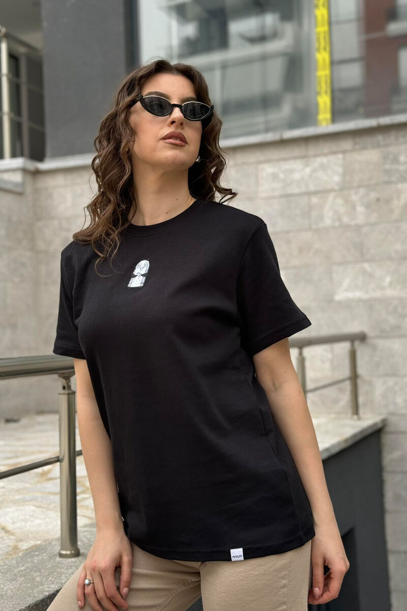 ONE COLOR COTTON BIRD WOMAN T-SHIRT BLACK/ E ZEZE - 3