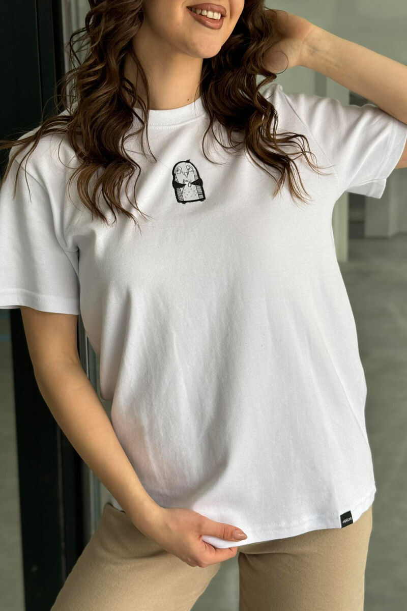 ONE COLOR COTTON BIRD WOMAN T-SHIRT WHITE-E BARDHE - 3