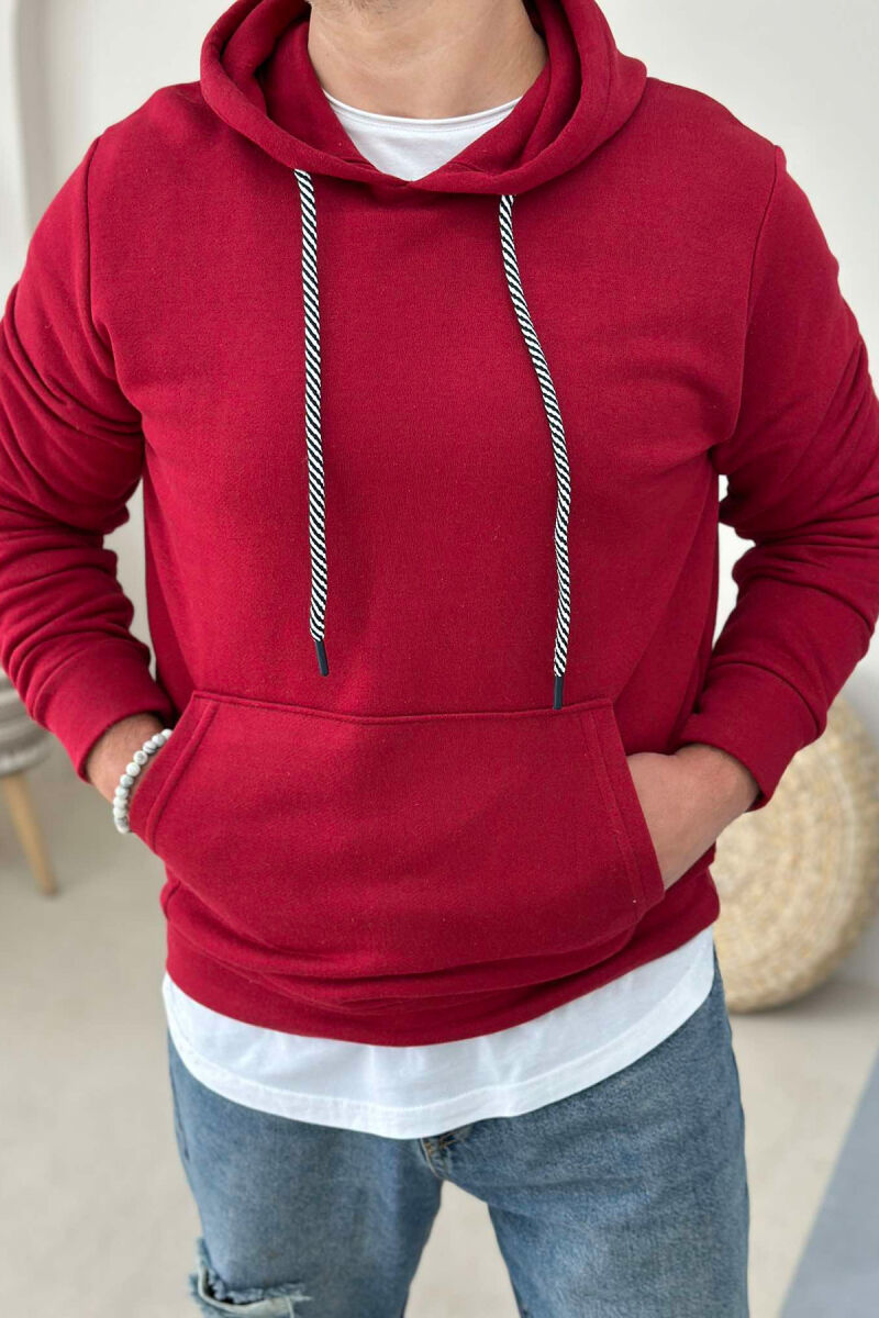 ONE COLOR COTTON HOOD MEN HOODIES BUYRDGUNDY/VISHNJE - 3