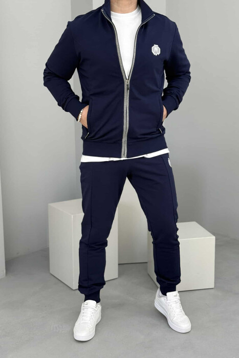 ONE COLOR COTTON JACKET+JOGGERS MEN SET BLUE/BLU 