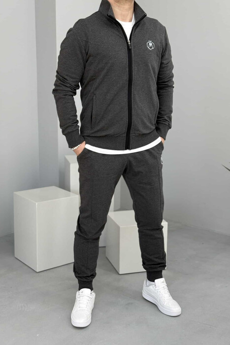 ONE COLOR COTTON JACKET+JOGGERS MEN SET DARK GREY/GEE - 1