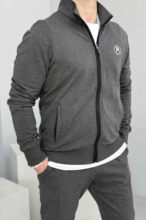 ONE COLOR COTTON JACKET+JOGGERS MEN SET DARK GREY/GEE - 2