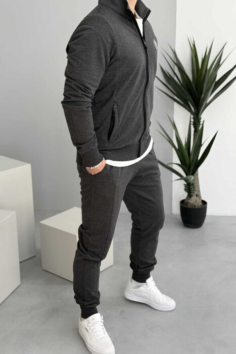 ONE COLOR COTTON JACKET+JOGGERS MEN SET DARK GREY/GEE - 4