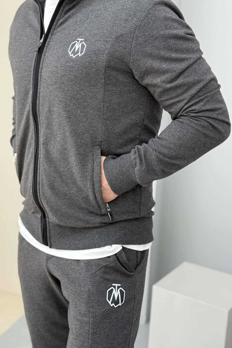 ONE COLOR COTTON JACKET+JOGGERS MEN SET DARK GREY/GEE - 5