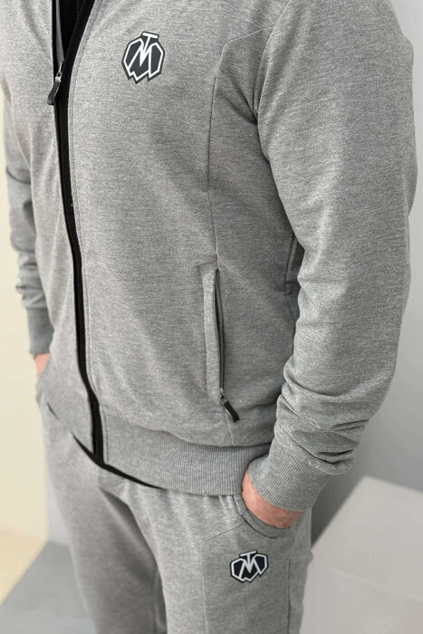 ONE COLOR COTTON JACKET+JOGGERS MEN SET LIGHT GREY/GZ - 4