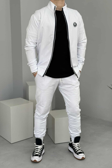 ONE COLOR COTTON JACKET+JOGGERS MEN SET WHITE-E BARDHE 