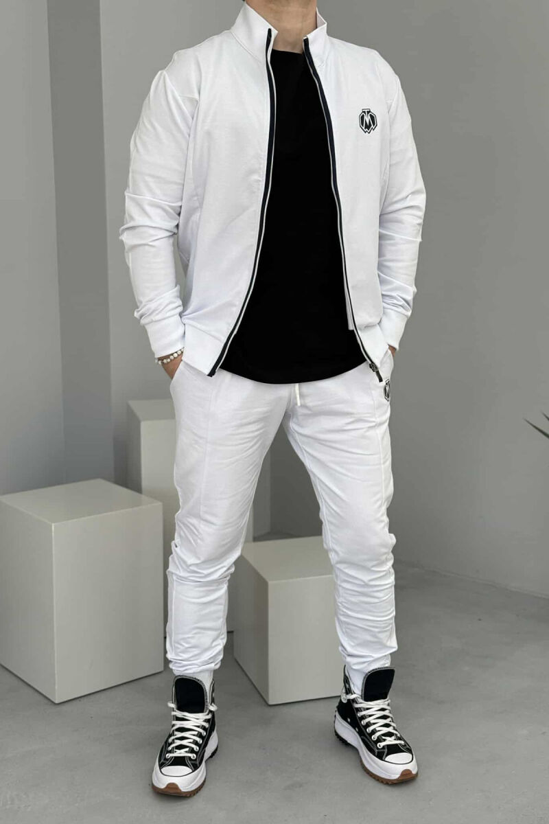 ONE COLOR COTTON JACKET+JOGGERS MEN SET WHITE-E BARDHE - 1