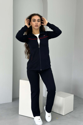 ONE COLOR COTTON JACKET+SWEATPANTS WOMEN SET DARK BLUE/BEE 