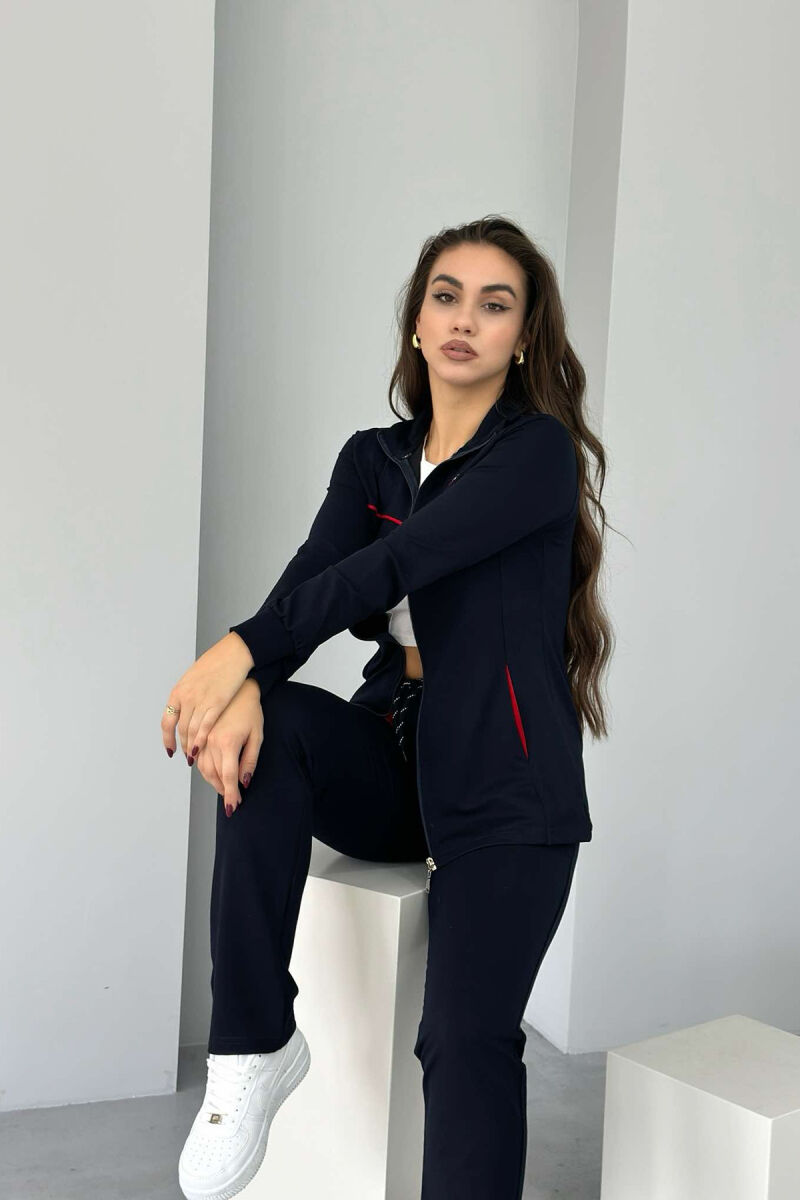 ONE COLOR COTTON JACKET+SWEATPANTS WOMEN SET DARK BLUE/BEE - 2