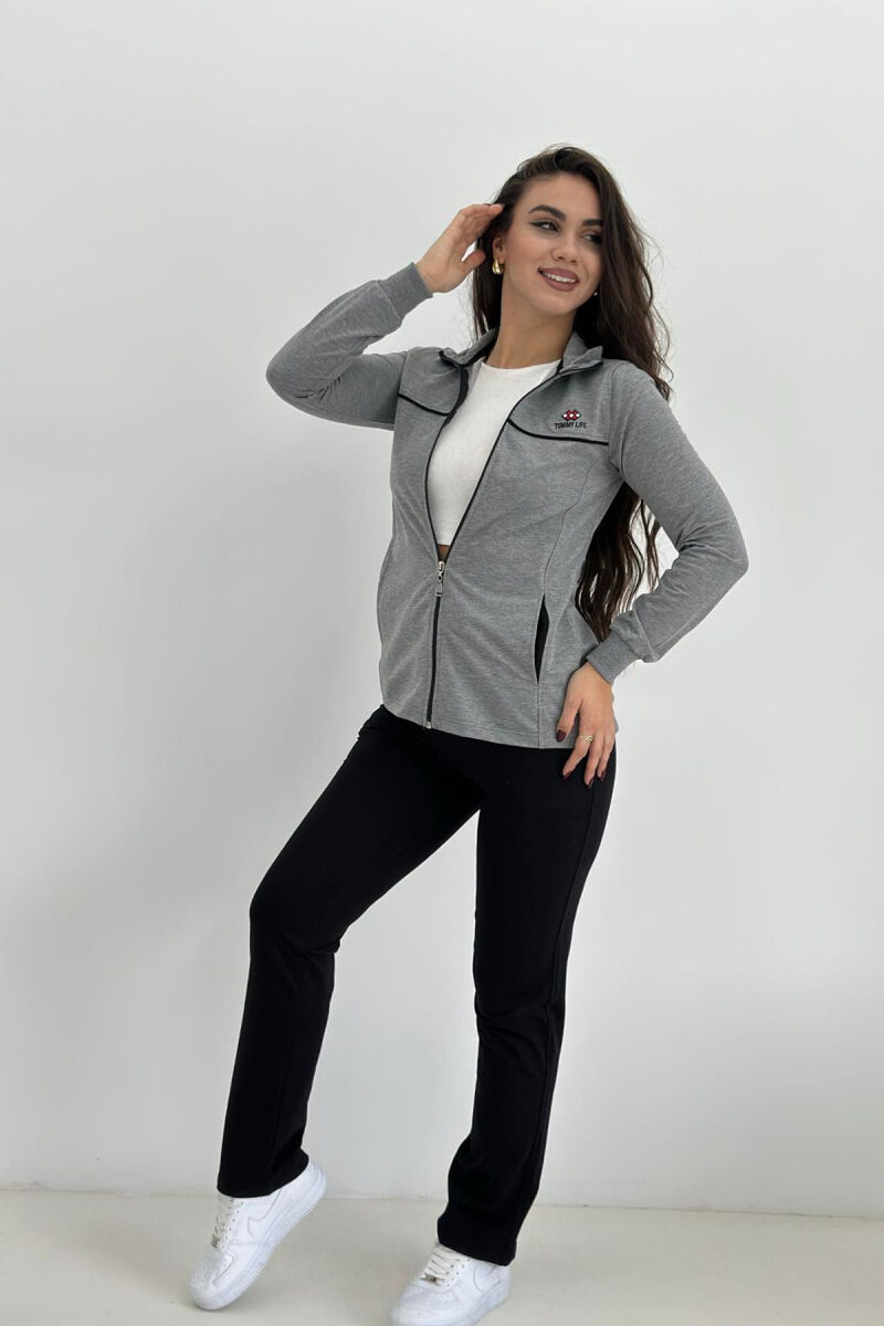 ONE COLOR COTTON JACKET+SWEATPANTS WOMEN SET GREY/GRI - 1