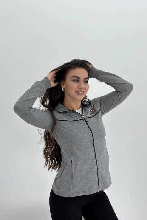 ONE COLOR COTTON JACKET+SWEATPANTS WOMEN SET GREY/GRI - 4