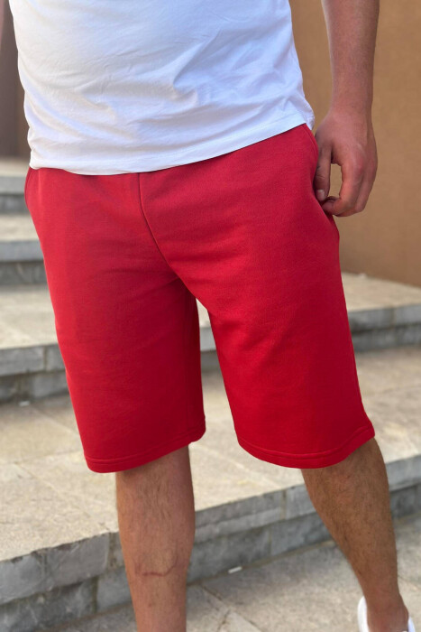 ONE COLOR COTTON MEN SHORT SWEATPANTS RED/E KUQE - 2