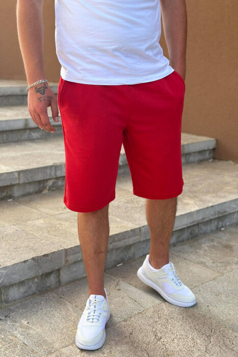 ONE COLOR COTTON MEN SHORT SWEATPANTS RED/E KUQE - 1