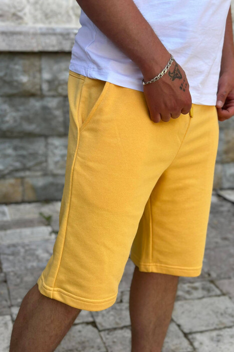 ONE COLOR COTTON MEN SHORT SWEATPANTS YELLOW/E VERDHE - 2