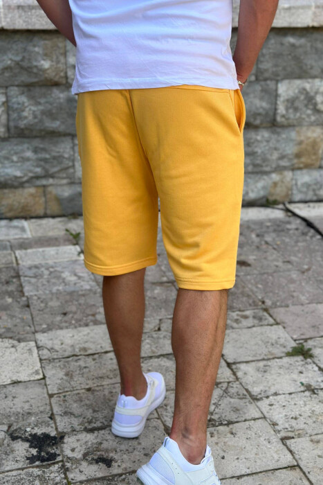 ONE COLOR COTTON MEN SHORT SWEATPANTS YELLOW/E VERDHE - 3