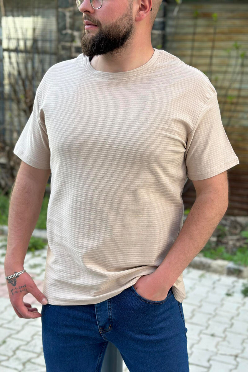 ONE COLOR COTTON MEN T-SHIRT BEIGE/BEZHE - 1