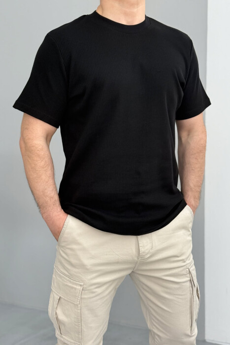 ONE COLOR COTTON MEN T-SHIRT BLACK/ E ZEZE - 4