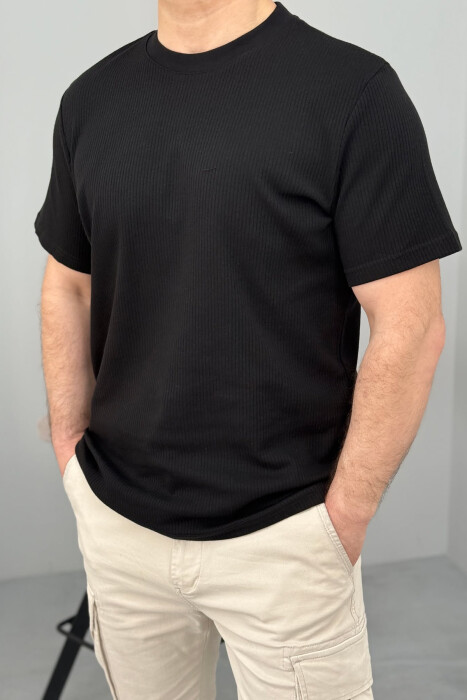 ONE COLOR COTTON MEN T-SHIRT BLACK/ E ZEZE - KLAUDIO FASHION